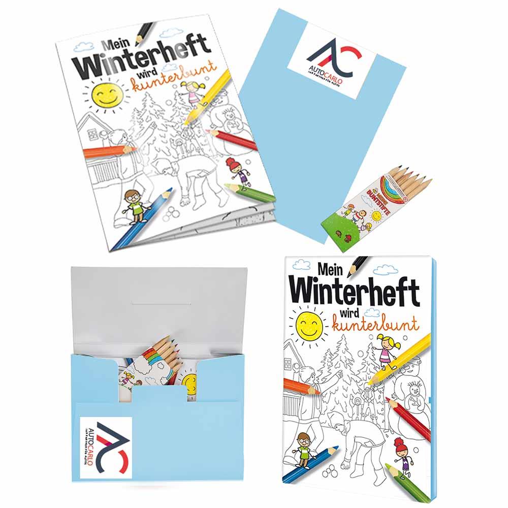 Malbuch / Mal-Set A6 - Winter - Malset mit 2-c Logoeindruck