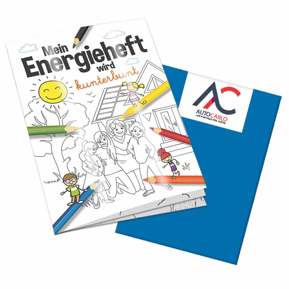 Malbuch / Mal-Set A6 - Energie - Malbuch mit 2-c Logoeindruck