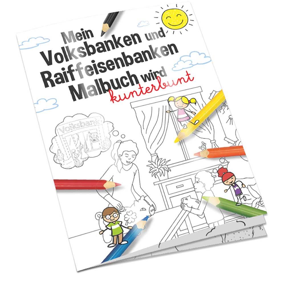Malbuch / Mal-Set A6 - Volksbanken&Raiffeisenbanken - Malbuch mit individueller Vorder- und Rückseite