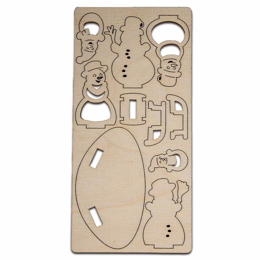 3D Holzpuzzle-Karte - Schneemann-Familie mit Lasergravur