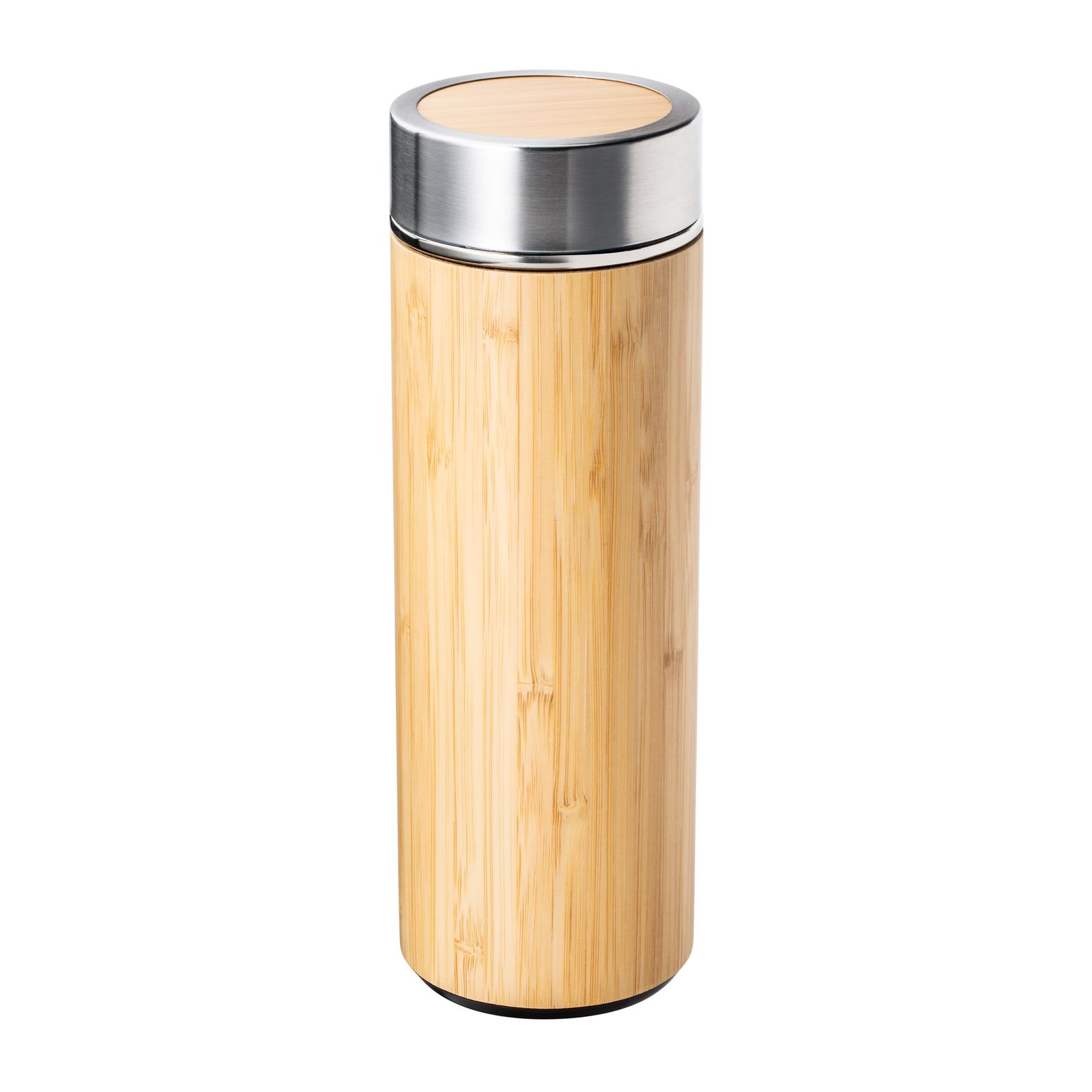 Isolierflasche aus Edelstahl und Bambus mit Teesieb