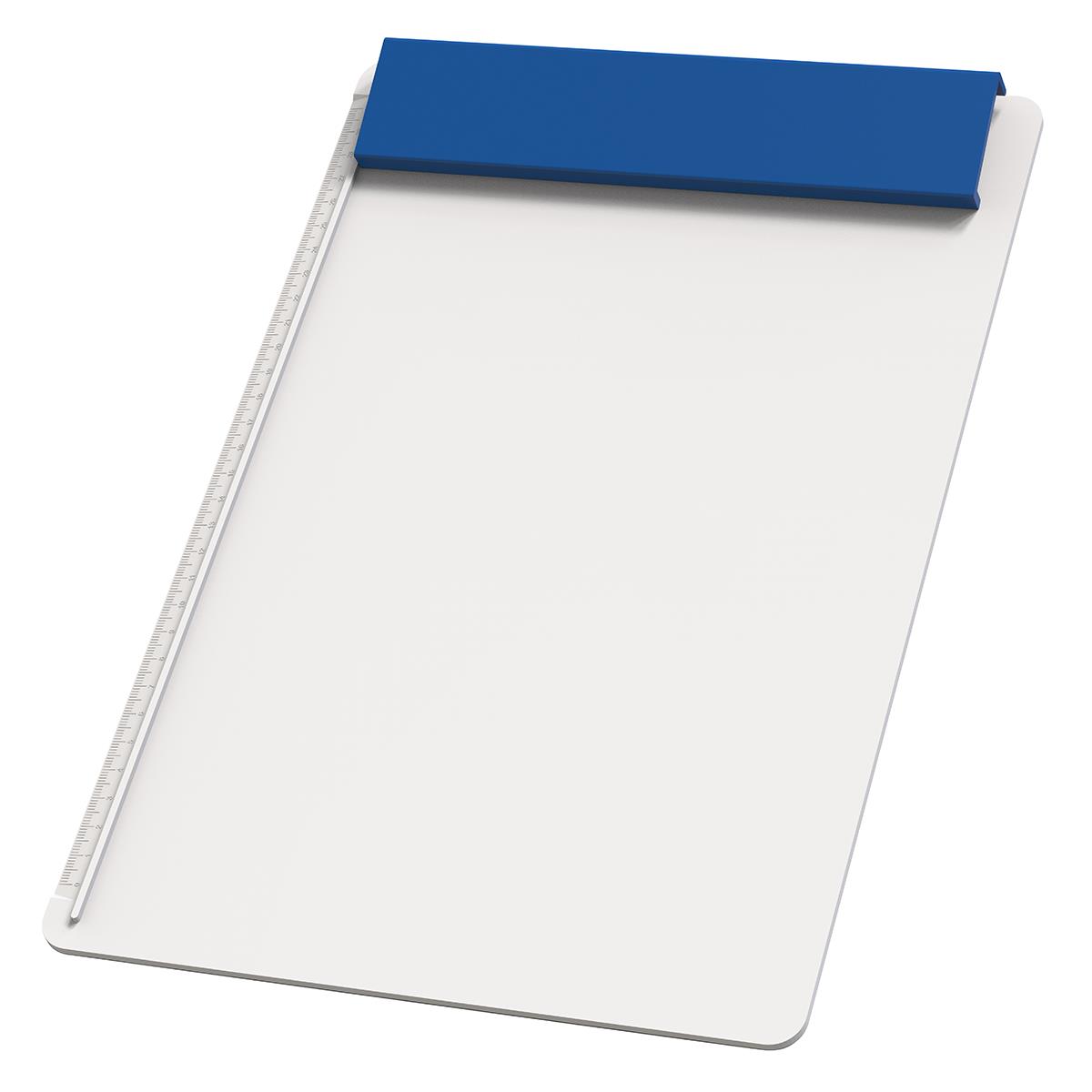 Platte weiß, Leiste blau