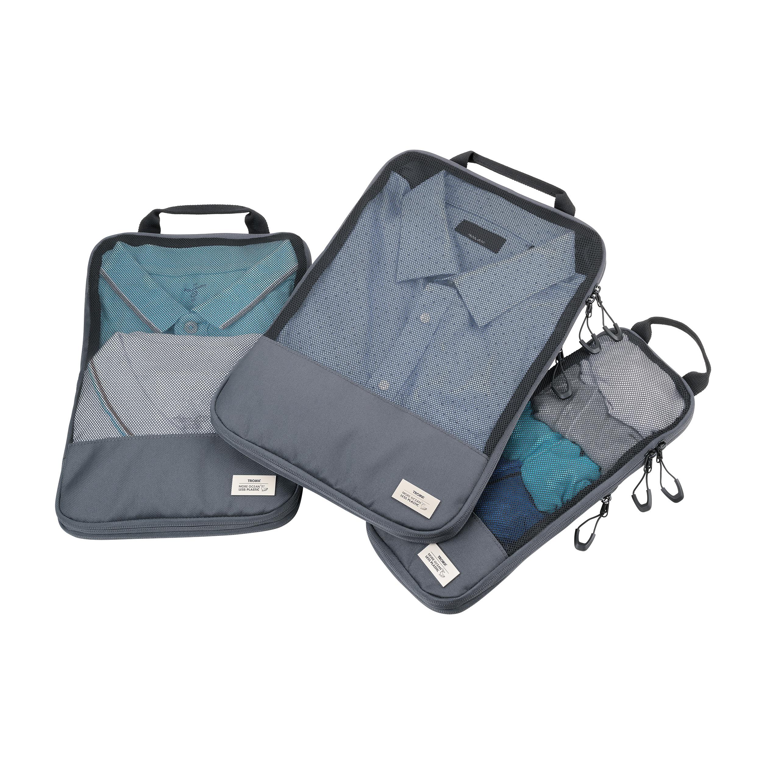 TROIKA Reise-Kompressionstaschen Set BLUE CYCLE PACKING CUBES