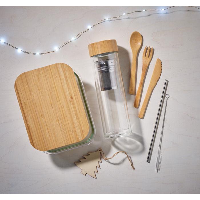 Lunchbox Glas mit Bambus