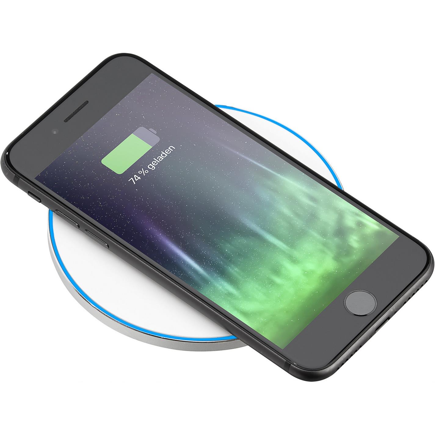 Wireless Charger 10 Watt mit eloxierter Aluminiumschale und leuchtendem Rand