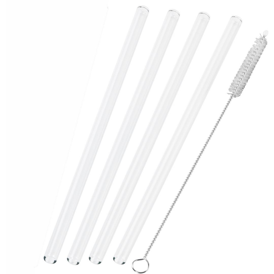 Strohhalm-Set aus 4 Glas-Trinkhalmen mit Reinigungsbürste