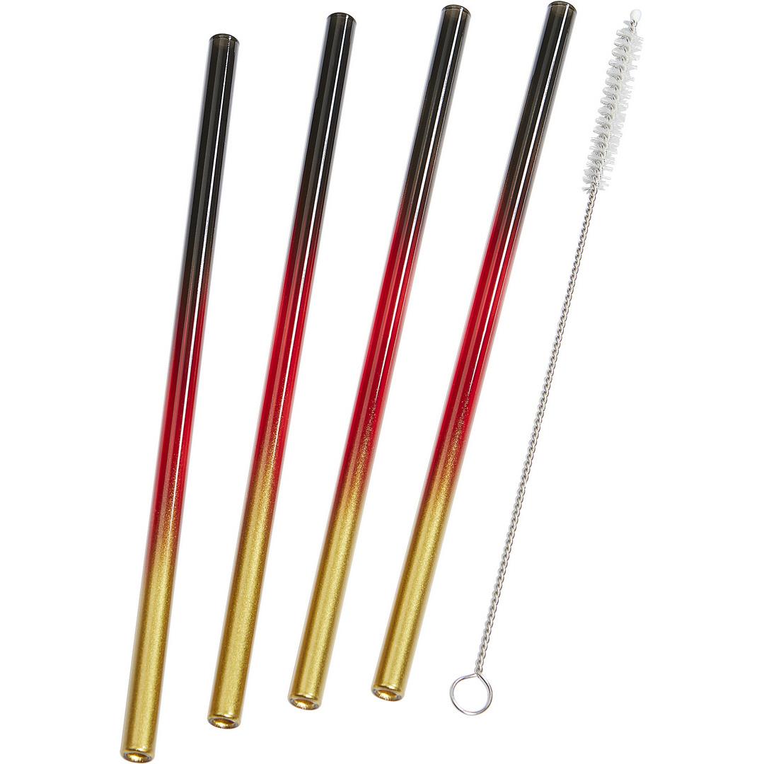Set aus 4 farbigen Glas-Trinkhalmen mit Reinigungsbürste