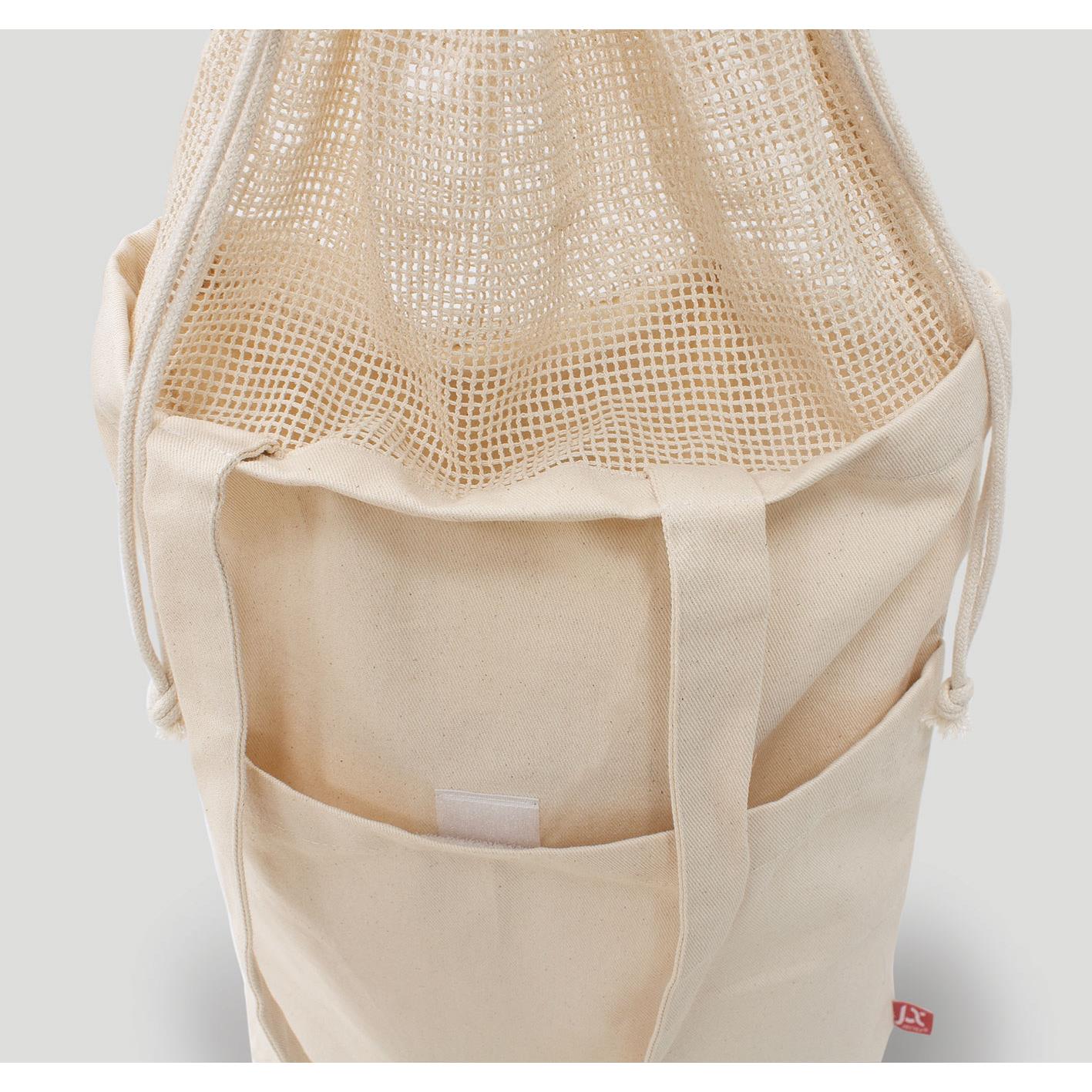 BRISBANE – Canvas-Tasche mit Netz-Einsatz, Kordelzug und langen Henkeln