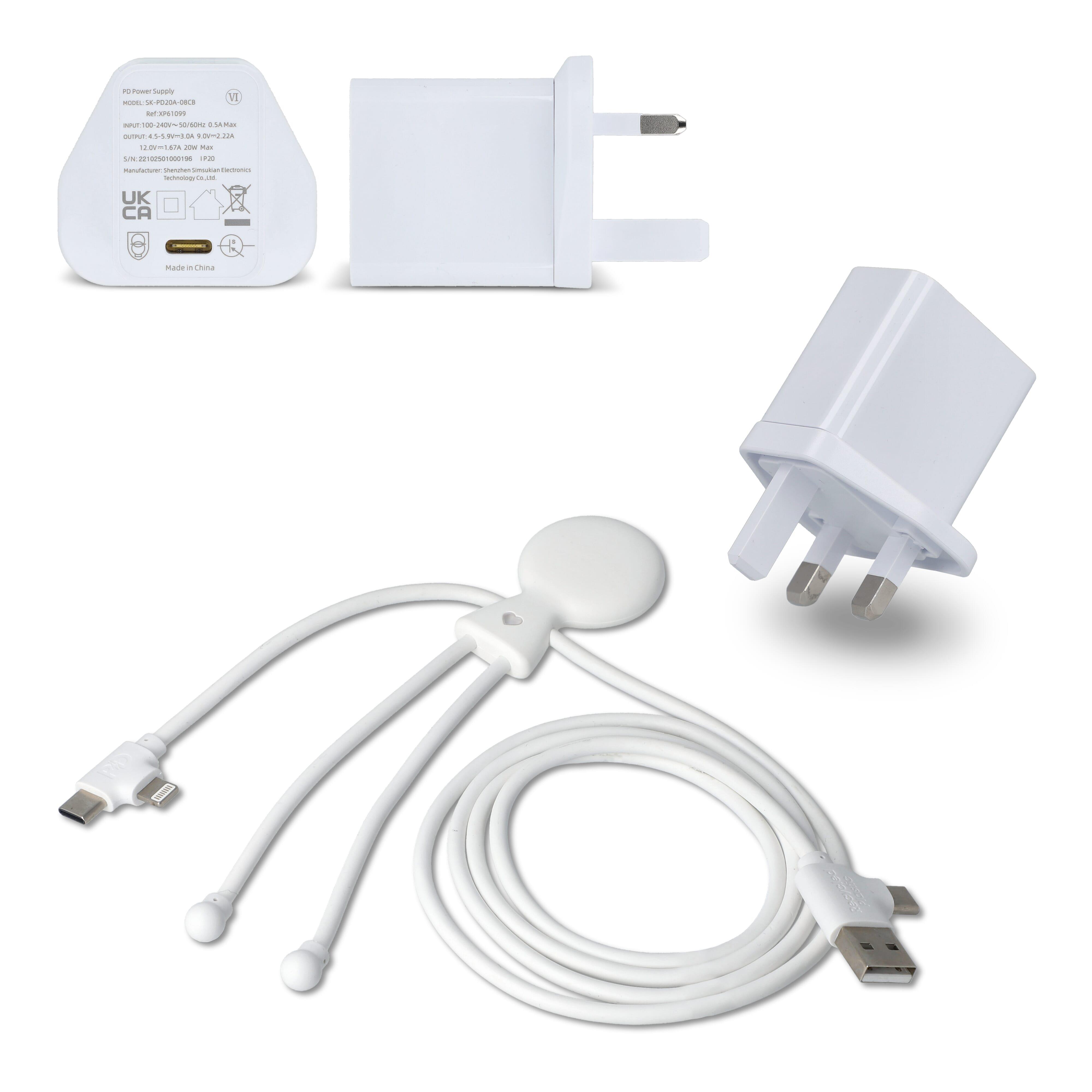 2090 - Xoopar Mr. Bio Langes Ladekabel + UK Stecker Adapter