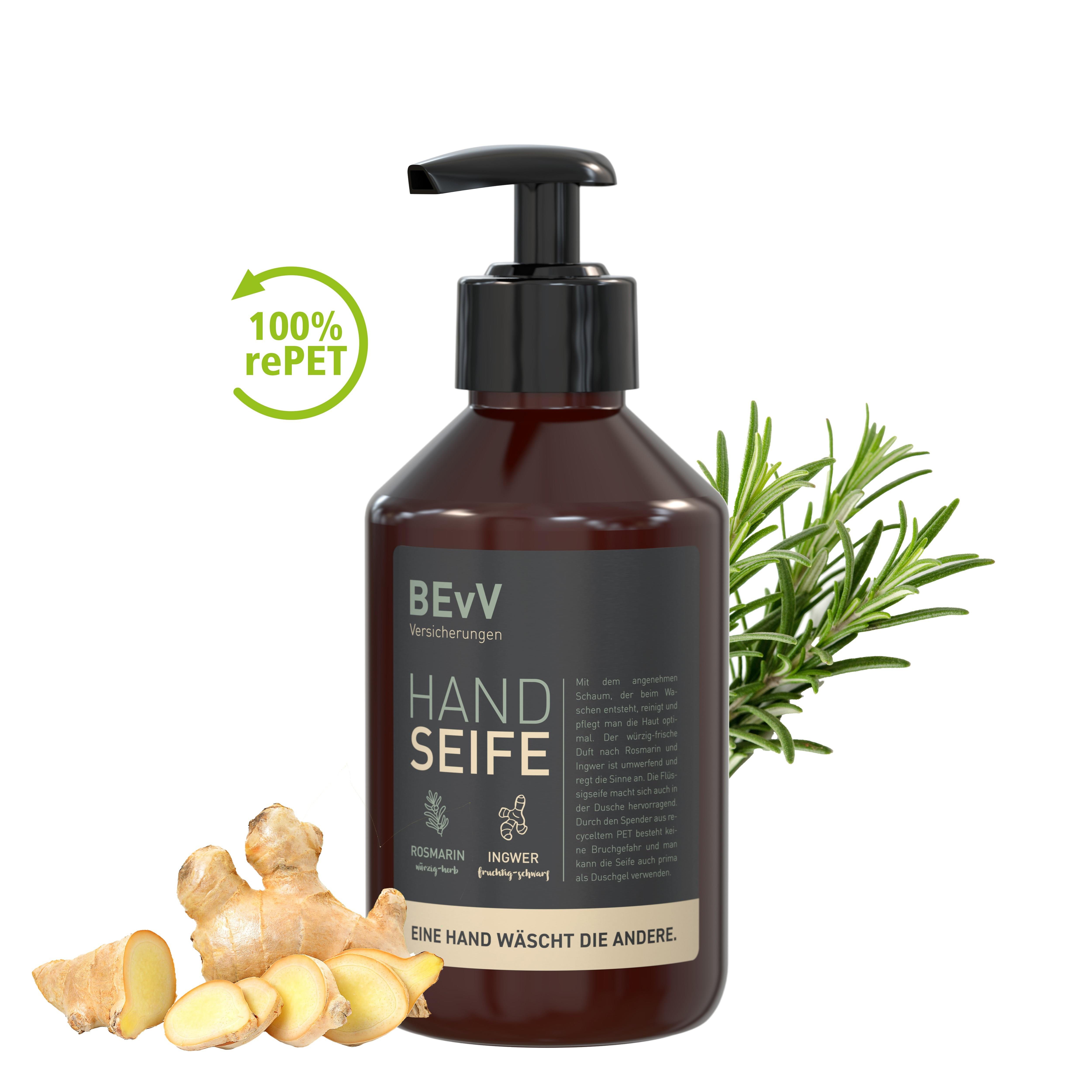250 ml Spender - Flüssigseife Rosmarin-Ingwer - Body Label