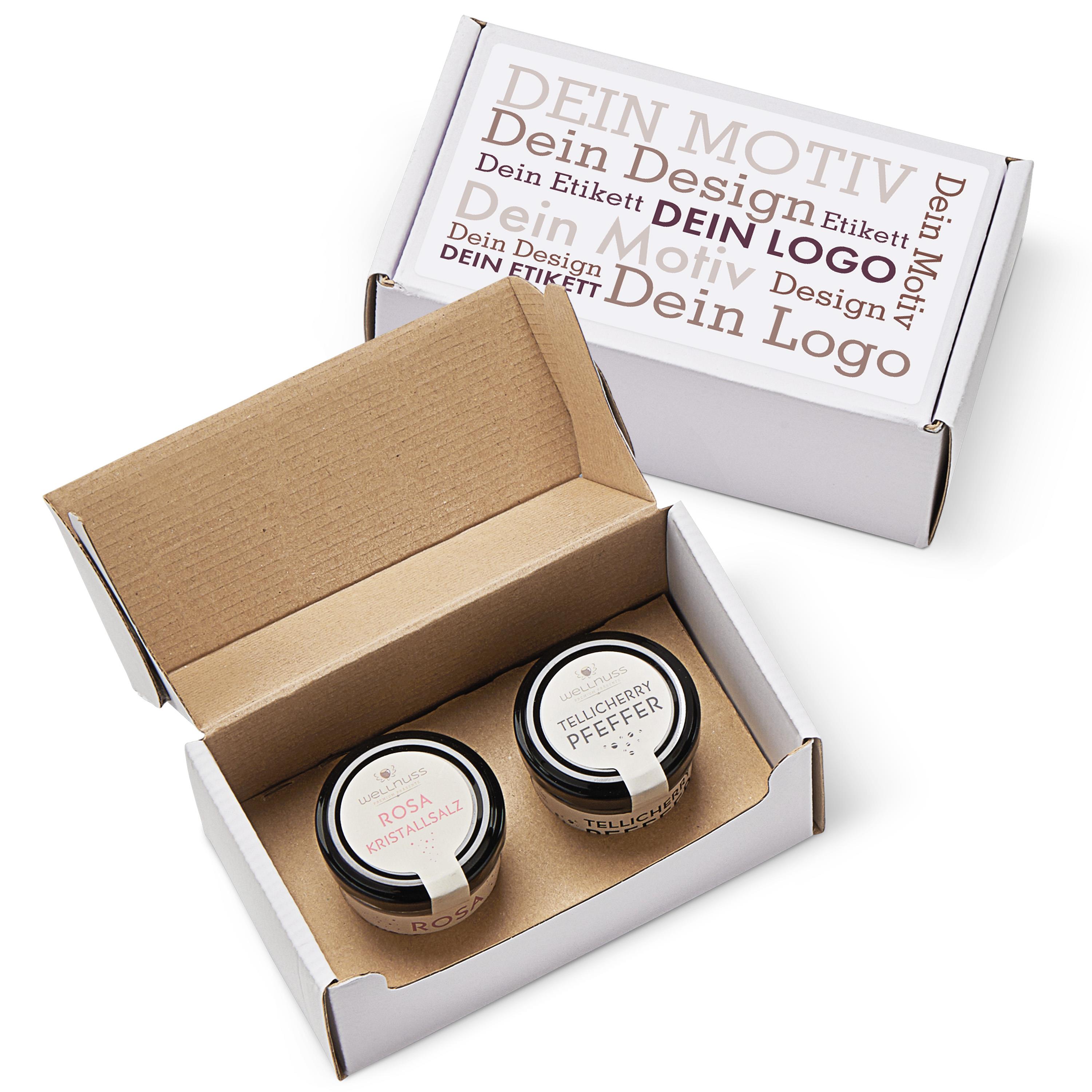 Geschenkkarton mit 2 Gourmet Gewürzen im Glas