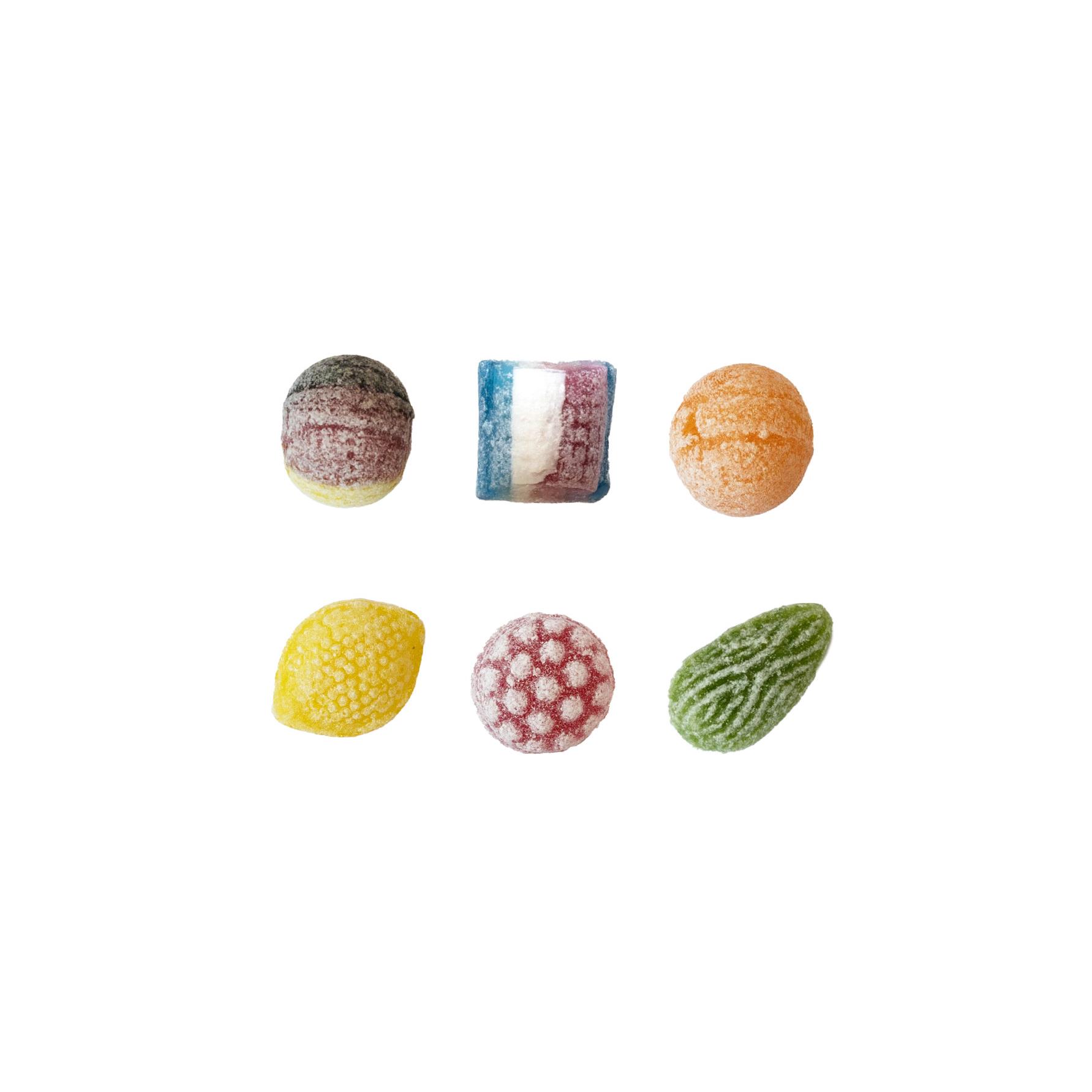 Beutelschachtel mit Bonbons,   60 g, Inhalt: Multivitamin Brause