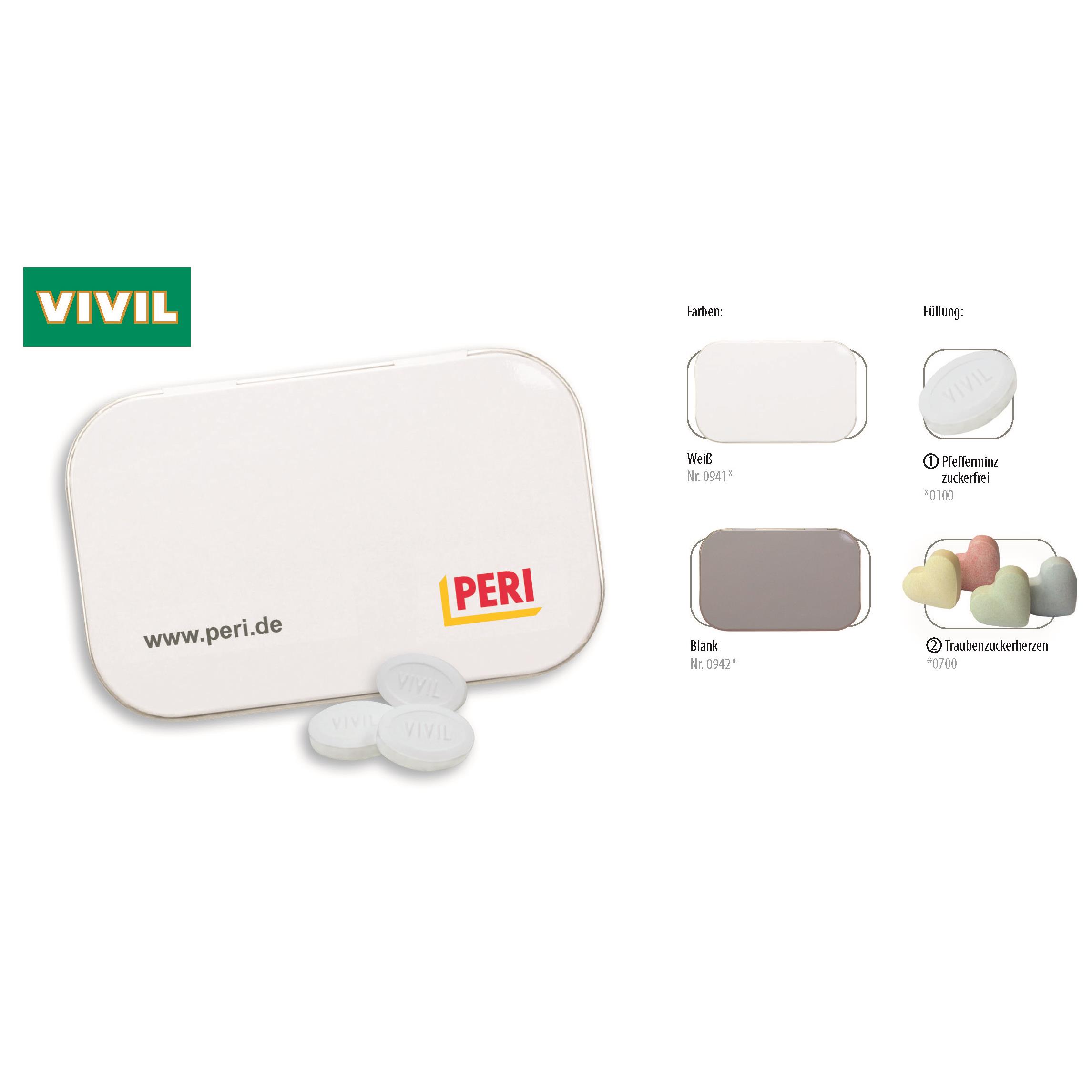 Klapp-Dose-96, blank 60 g, Inhalt: VIVIL Extra Strong, zuckerfrei (Dose)