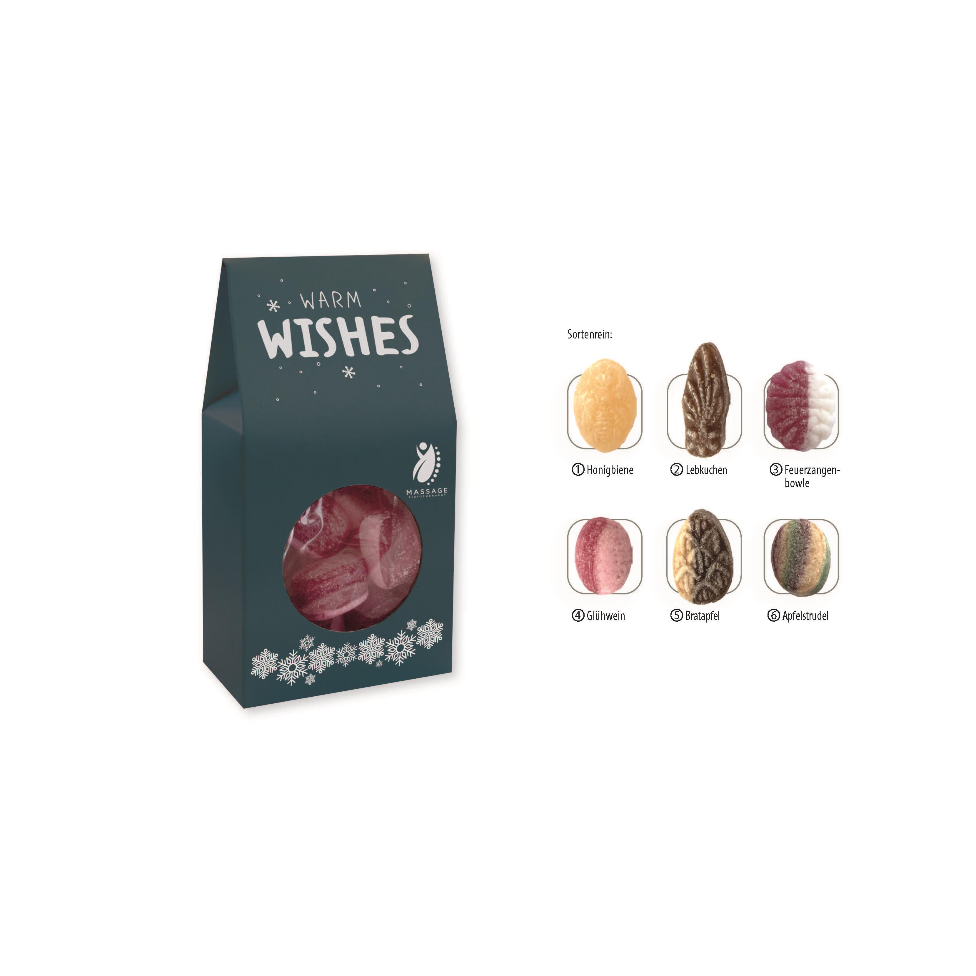 Beutelschachtel mit Weihnachtsbonbons,   60 g, Inhalt: Bonbon Bratapfel