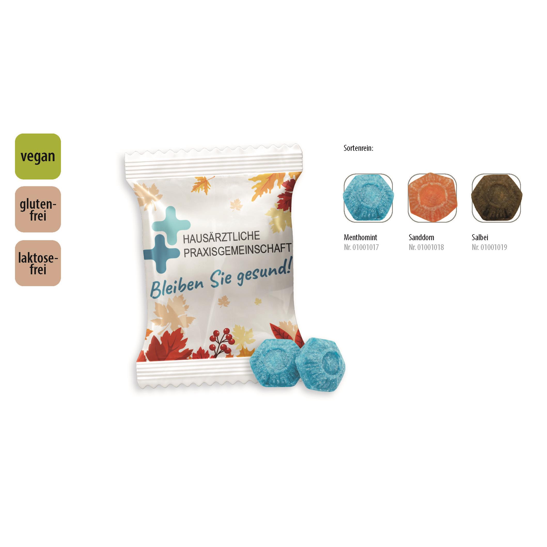 Hustenbonbon Duopack Werbetüte,   2 Stück, Inhalt: Hustenbonbon Sanddorn