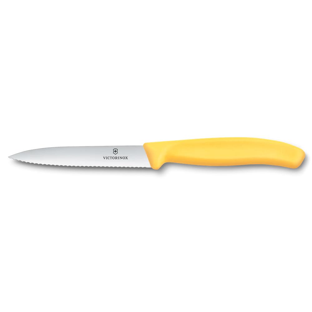 Swiss Classic, Gemüsemesser, 10cm, Wellen, Mittelspitz, gelb