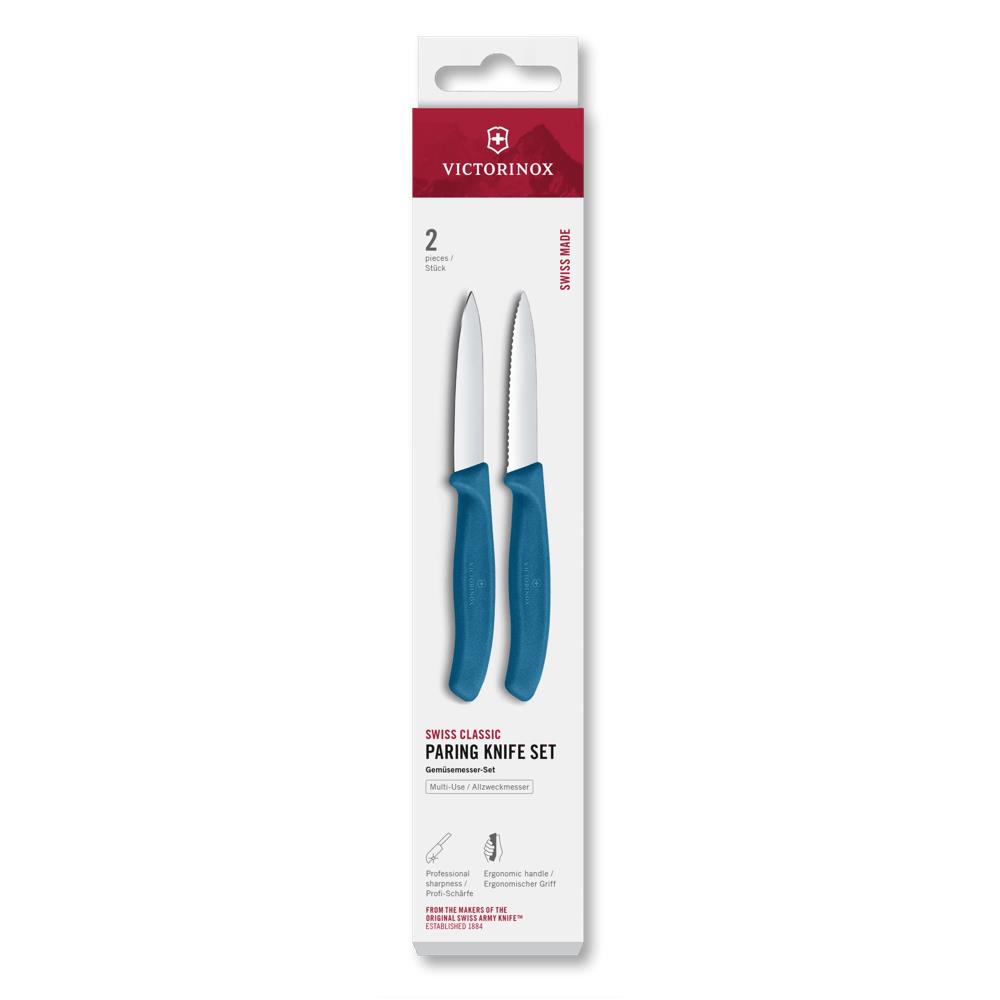 Swiss Classic, Gemüsemesser Set, 2tlg, 8cm, gerade/Wellen,blau
