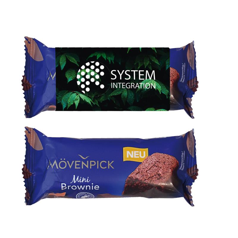 Mövenpick-Brownie im Werbeschuber